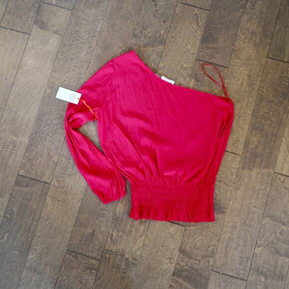 NWT Ramy Brook Womens Size L Top Janey One Shouler Ruffle Hem Bright Red - Picture 4 of 11